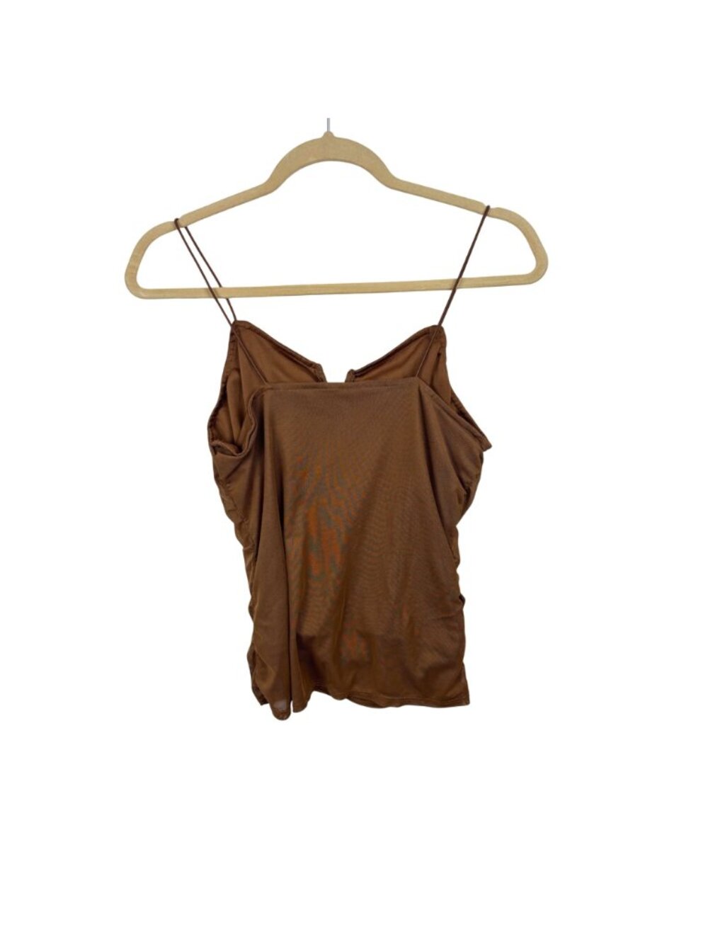 ✨3/$30 Brown Ruched Spaghetti Strap Tank Top Women’s L Polyester - Picture 3 of 3